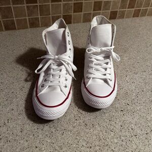 Converse White High-Tops with Red Trim